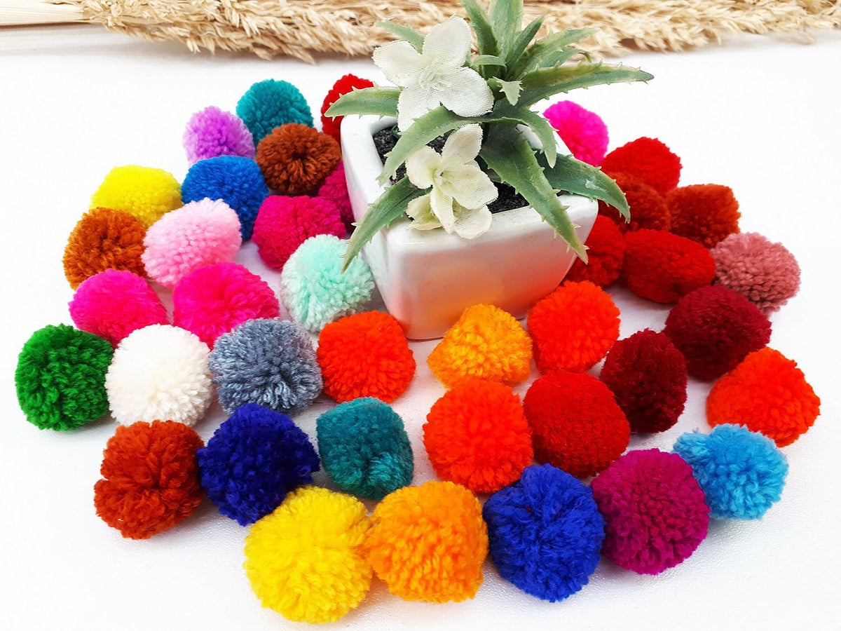 Handmade Pom Poms Hmong Hill Tribe Pom Pom Multi Color Pompom Yarn craft supplies decorations mix color 50 pcs - PY01-2.5
