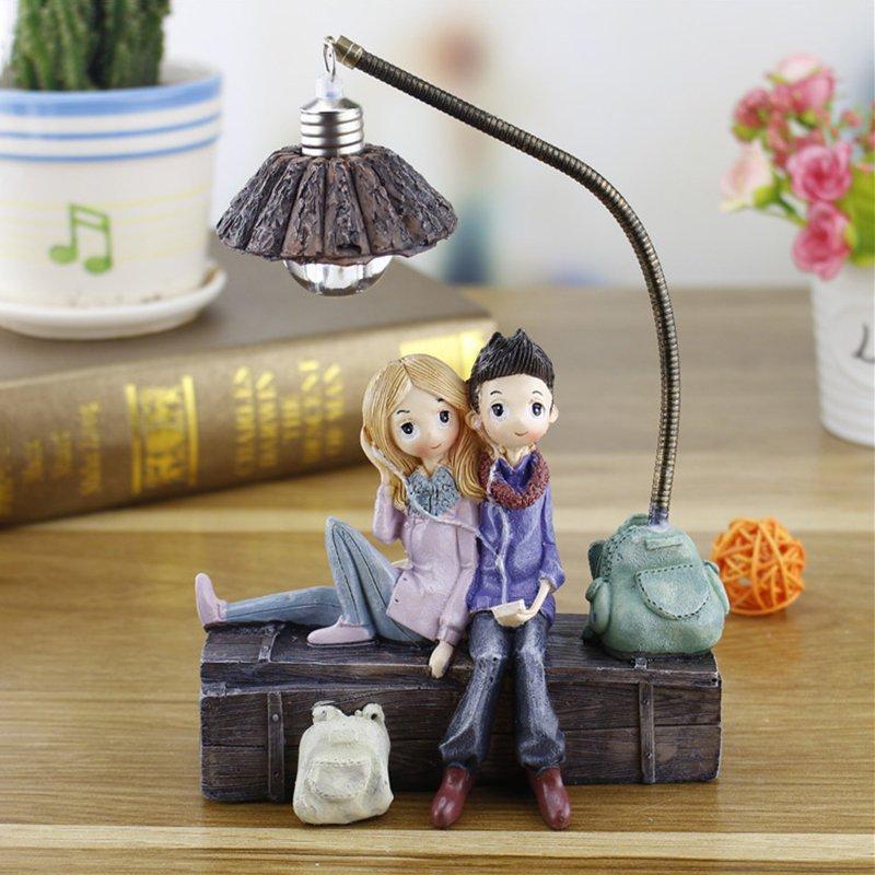 Retro Couple LED Night Light Resin Crafts Ornaments