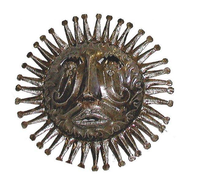 Haitian Metal Steel Drum Sun Face in Natural - Caribbean Craft