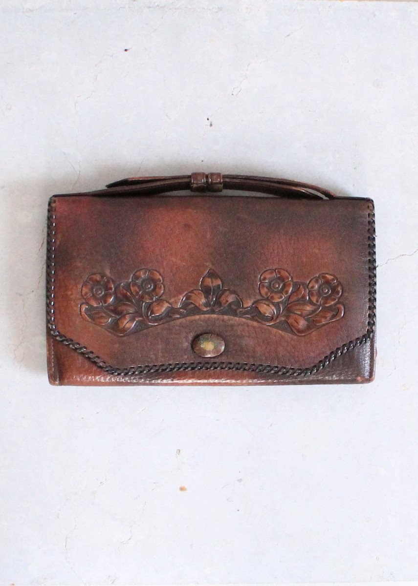 Vintage 1910s Arts and Crafts Embossed Leather Clutch