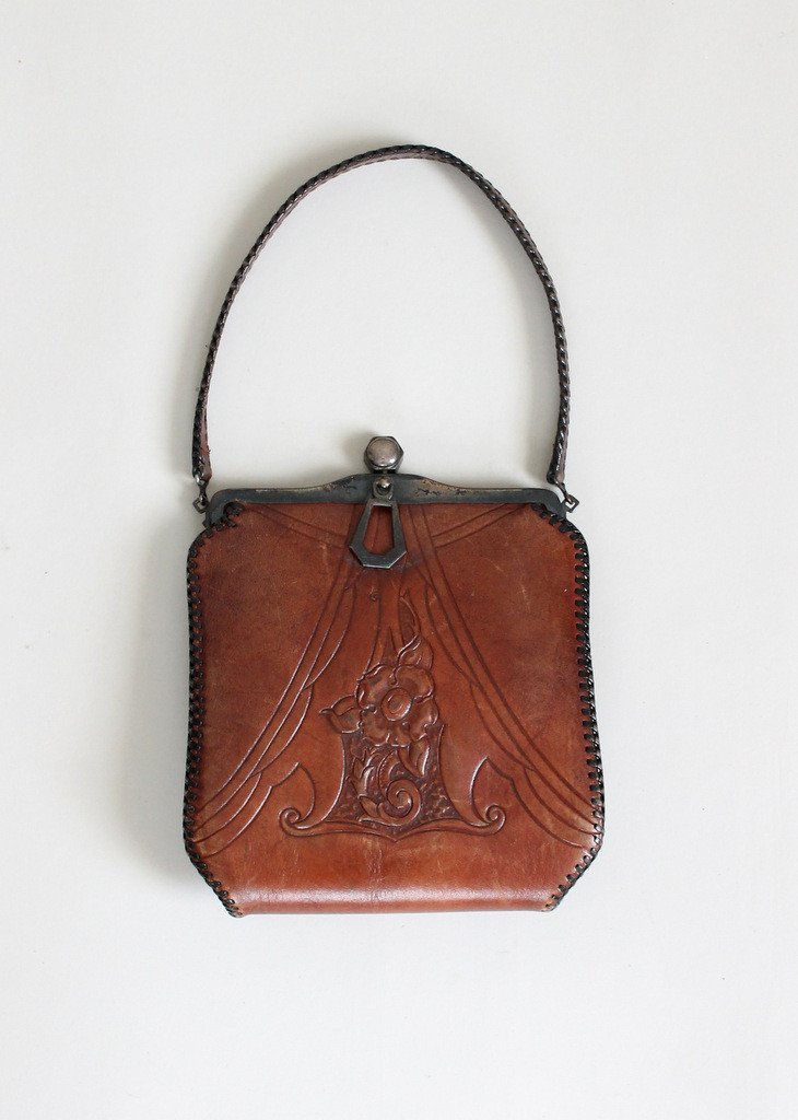 Vintage 1920s Arts and Crafts Tooled Leather Purse