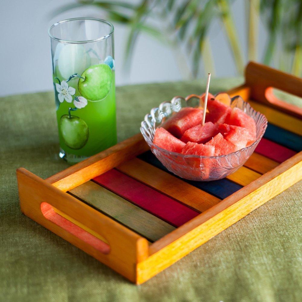 Multicoloured Orange Wooden Serving Tray In Steam Beach Wood