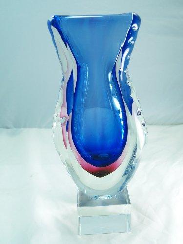 Murano Style Design Art Handcraft Glass Ocean Blue Wave Pattern Vase Focal Bloom Home Decor Accent