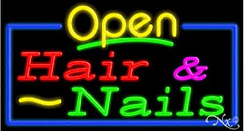 Hair & Nails Open Handcrafted Energy Efficient Glasstube Neon Signs