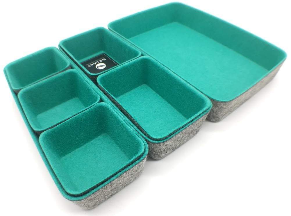 Select nice welaxy office drawer organizers trays drawers dividers felt storage bins organizer bin for jewelry cosmetic makeup junk silverware pens art crafts tools sturdy flexible bins pack 8 lime green