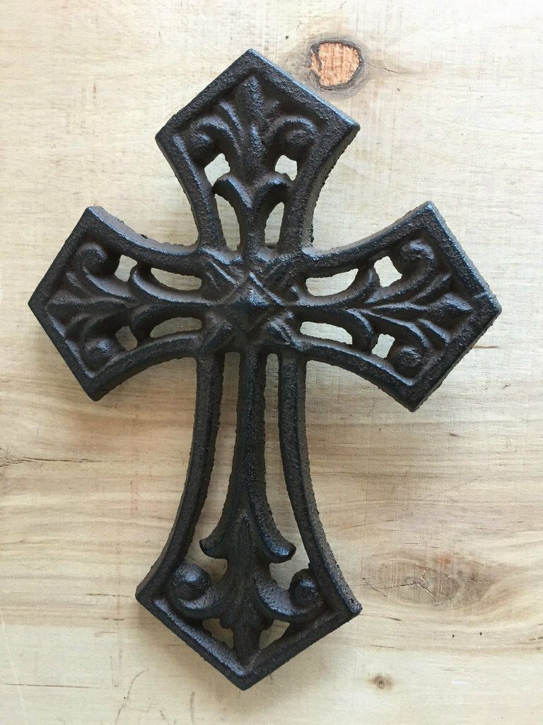Small Antique Brown/Black Craft Cast Iron Cross 4 x 5.63 x 0.38