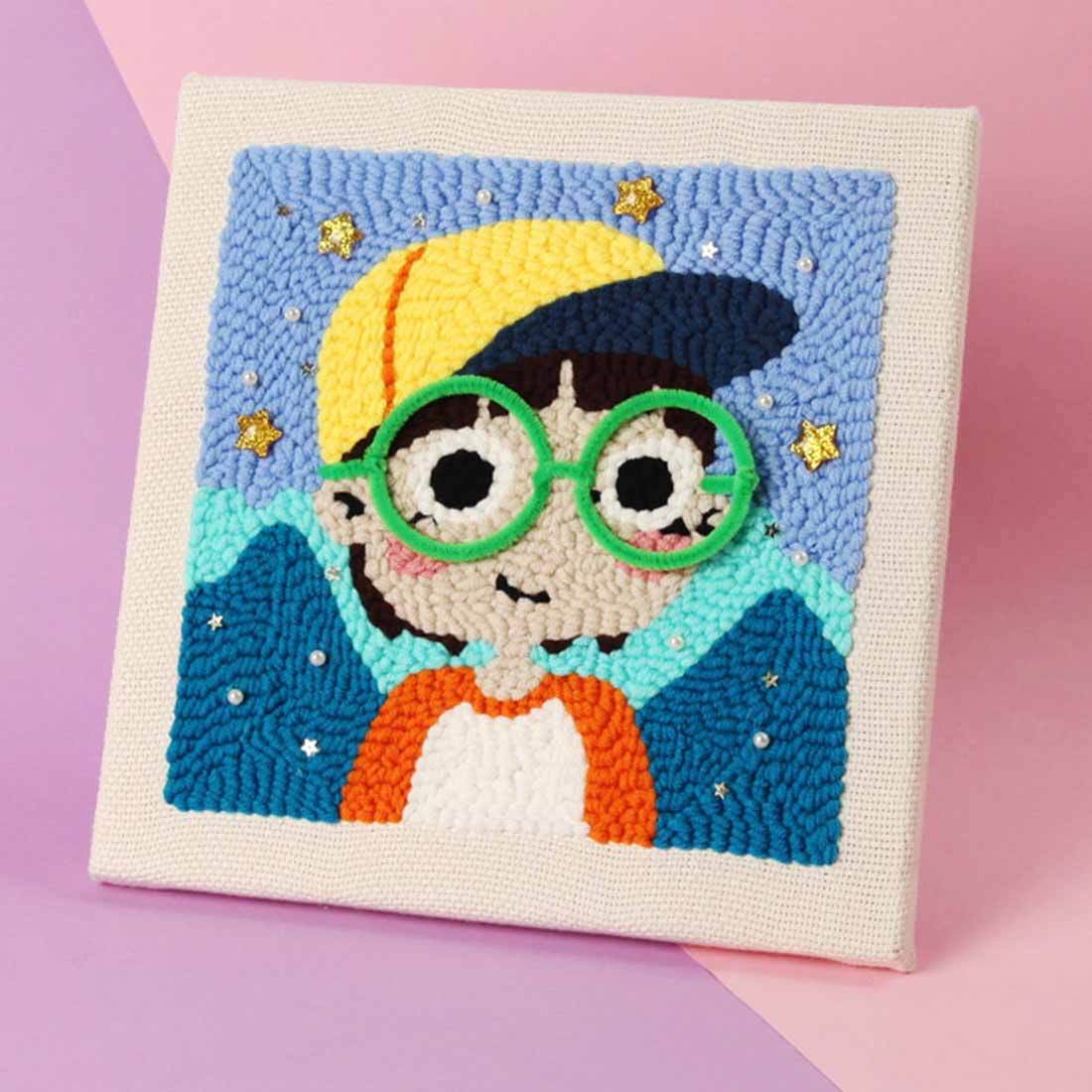 Little Cool Boy DIY Rug Hooking Punch Needle Embroidery Hand Craft