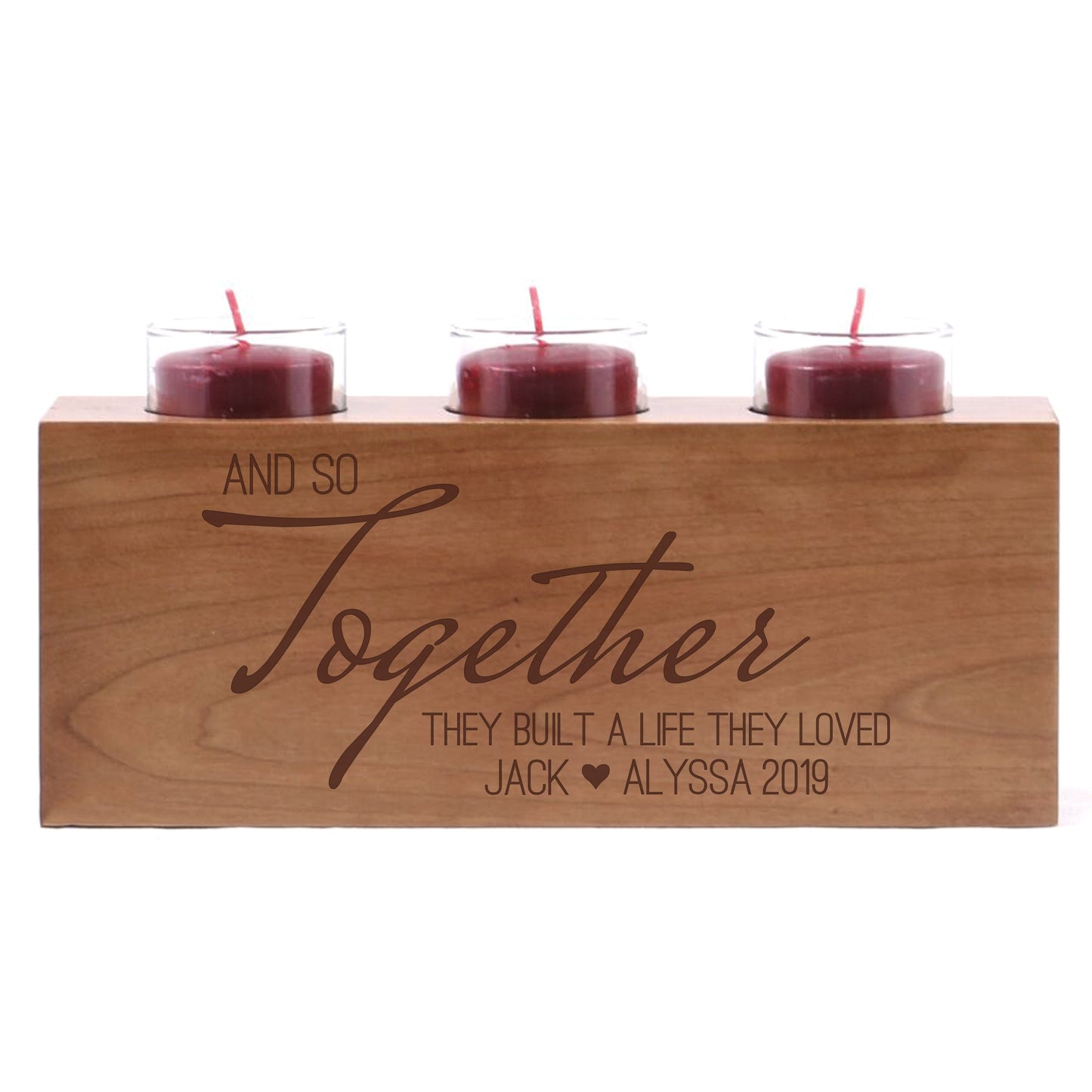 Personalized Handcrafted Wedding Cherry Candle Holder -And So Together