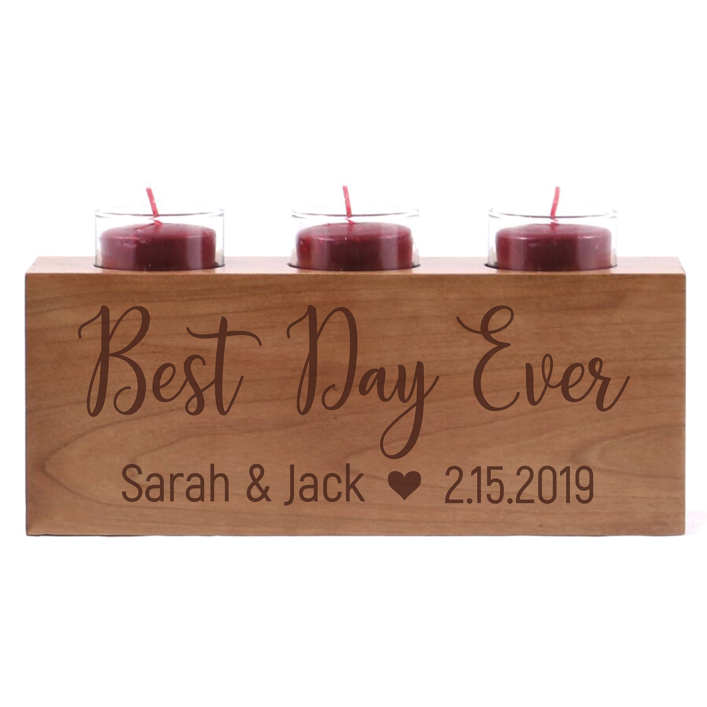 Personalized Handcrafted Wedding Cherry Candle Holder - Best Day Ever