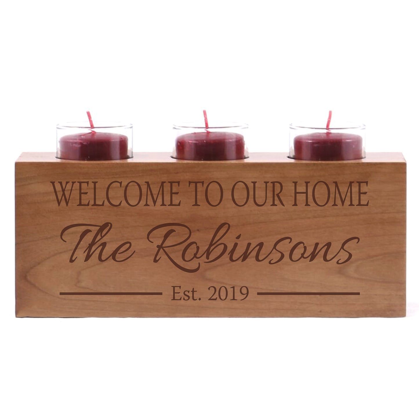 Personalized Handcrafted Cherry Candle Holder - Welcome