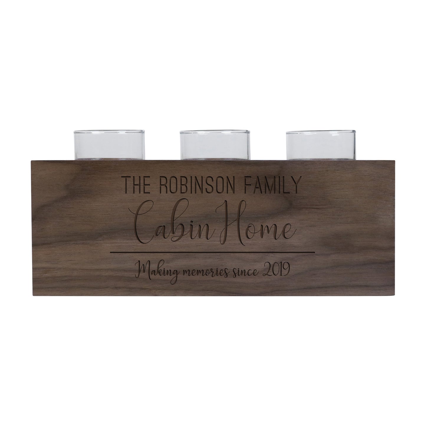 Personalized Handcrafted Walnut Cabin Candle Holder - Cabin Home