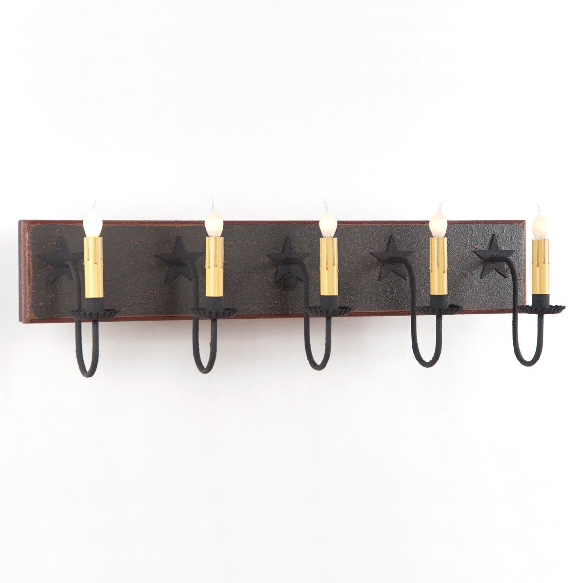 Large 5 Arm VANITY LIGHT ~ Primitive Country Star Wall Fixture in Salem Brick