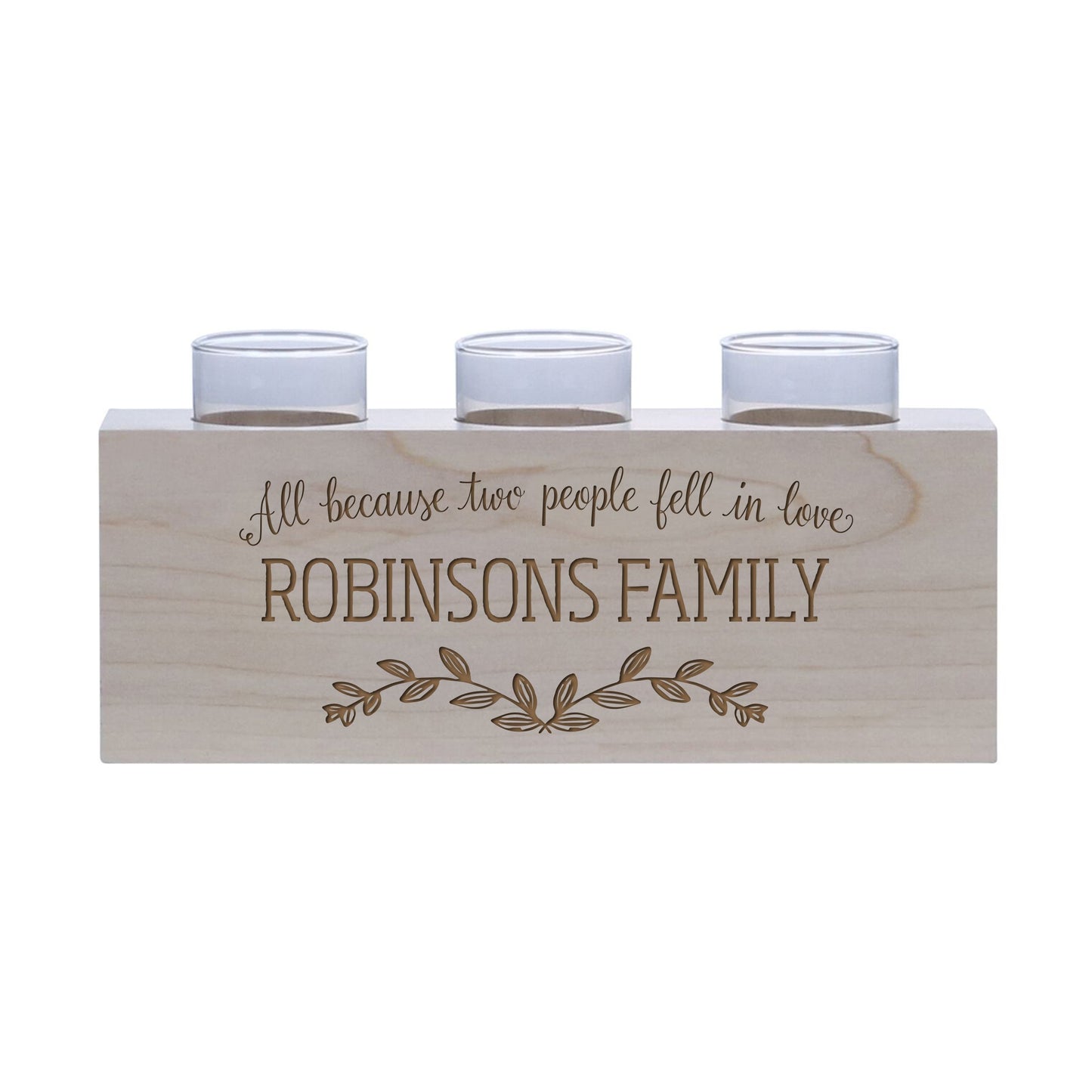 Personalized Handcrafted Scriptural Maple Candle Holder - All Because