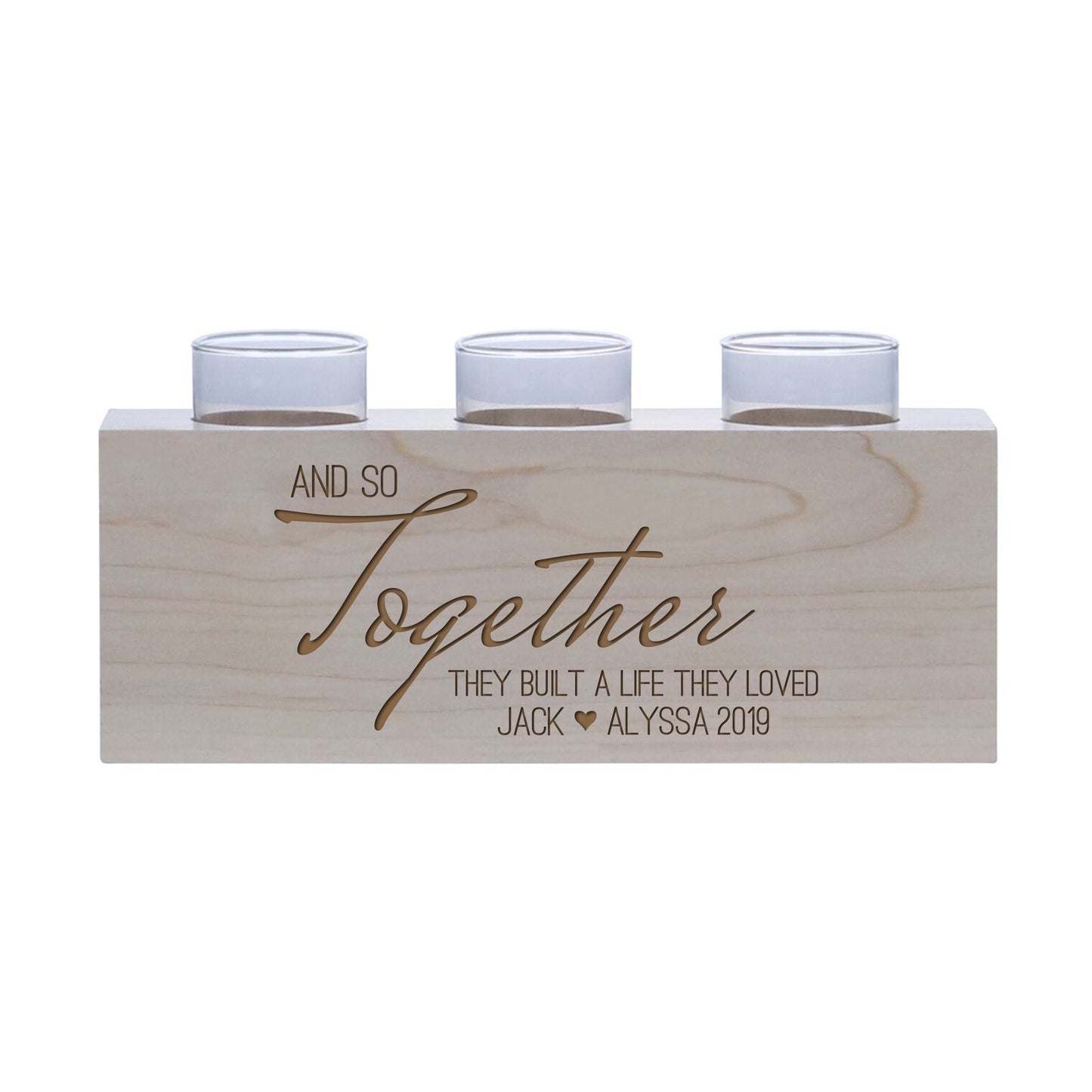 Personalized Handcrafted Wedding Maple Candle Holder - And So Together