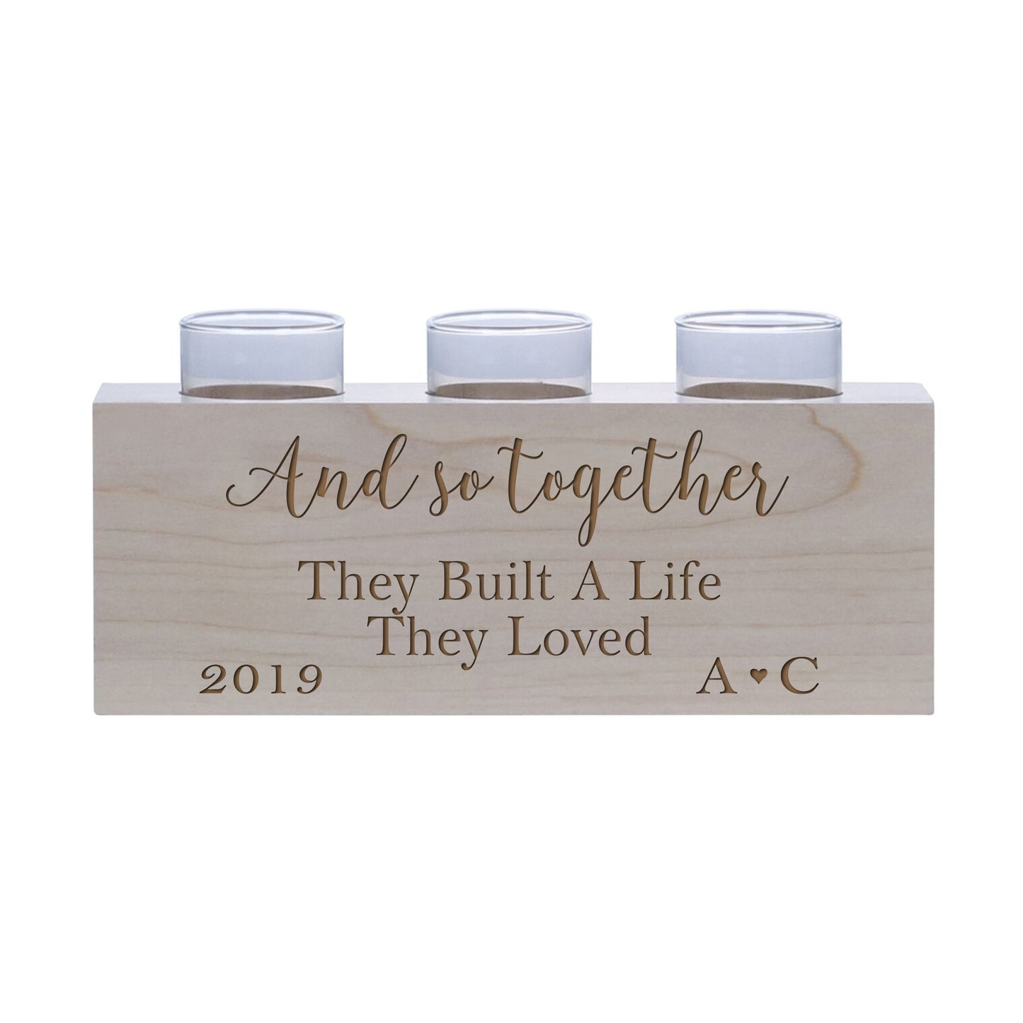 Personalized Handcrafted Wedding Maple Candle Holder - Initials