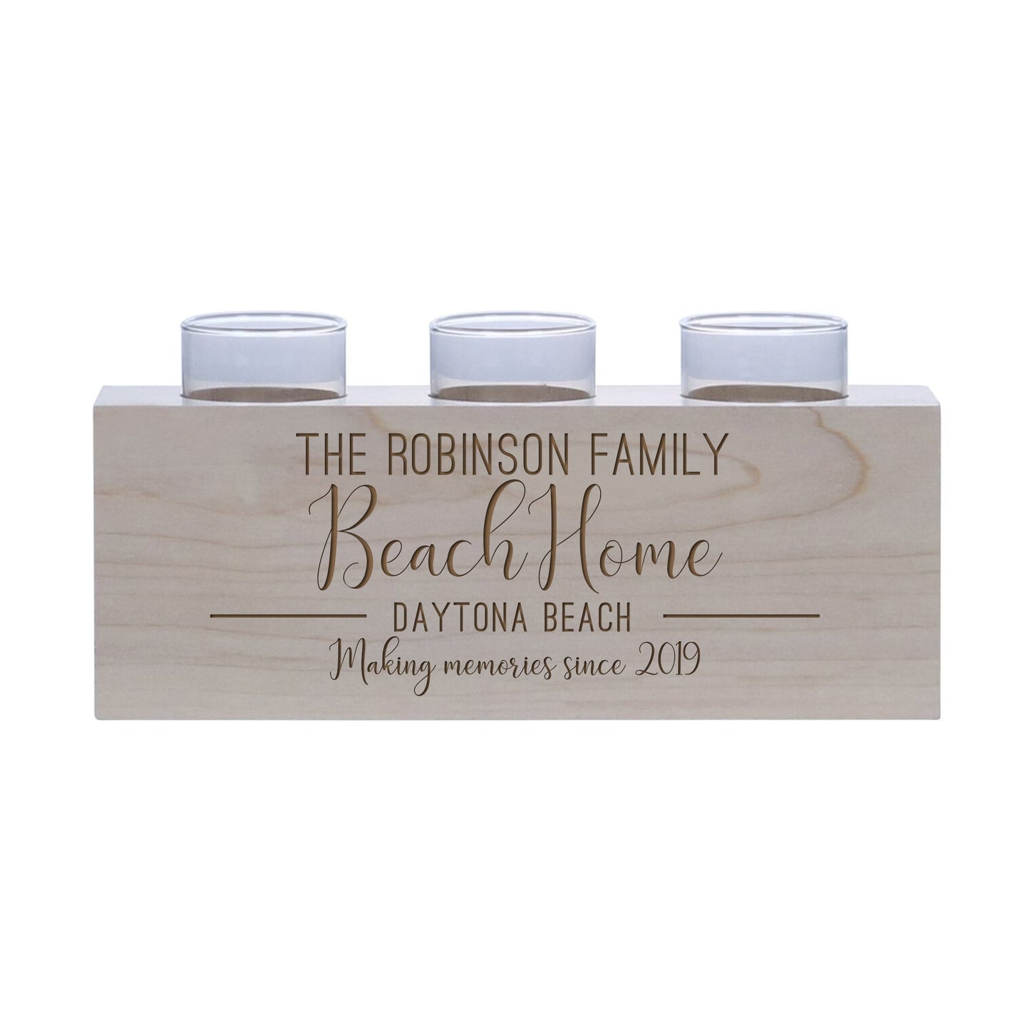Personalized Handcrafted Maple Candle Holder - Beach Home