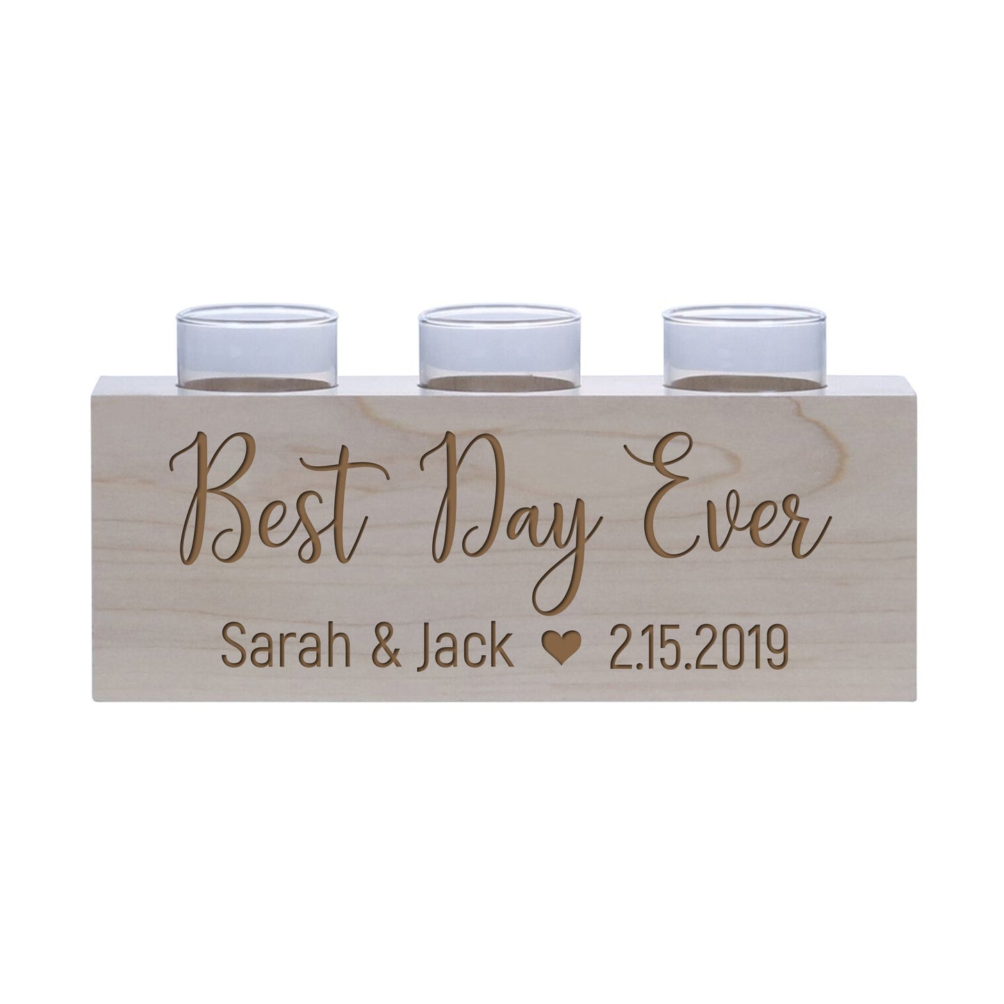 Personalized Handcrafted Wedding Maple Candle Holder - Best Day Ever