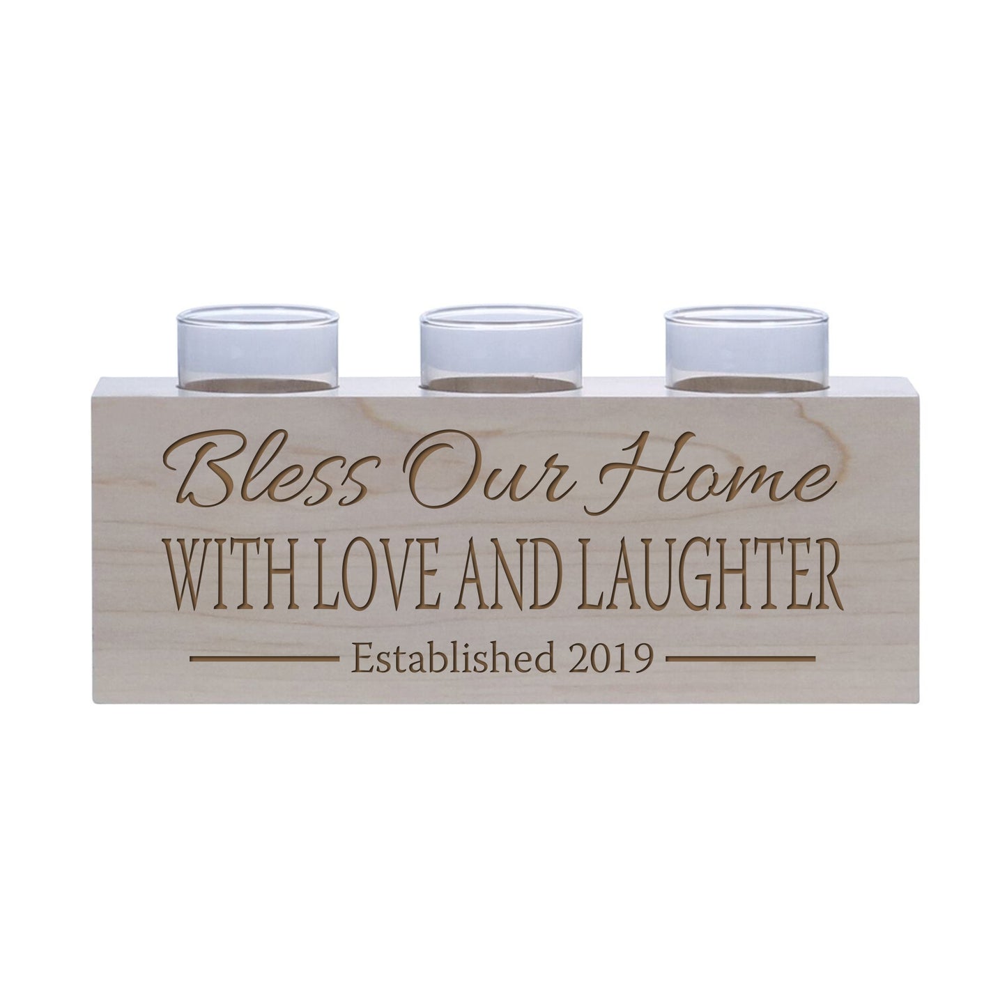 Personalized Handcrafted Maple Candle Holder - Bless Our Home