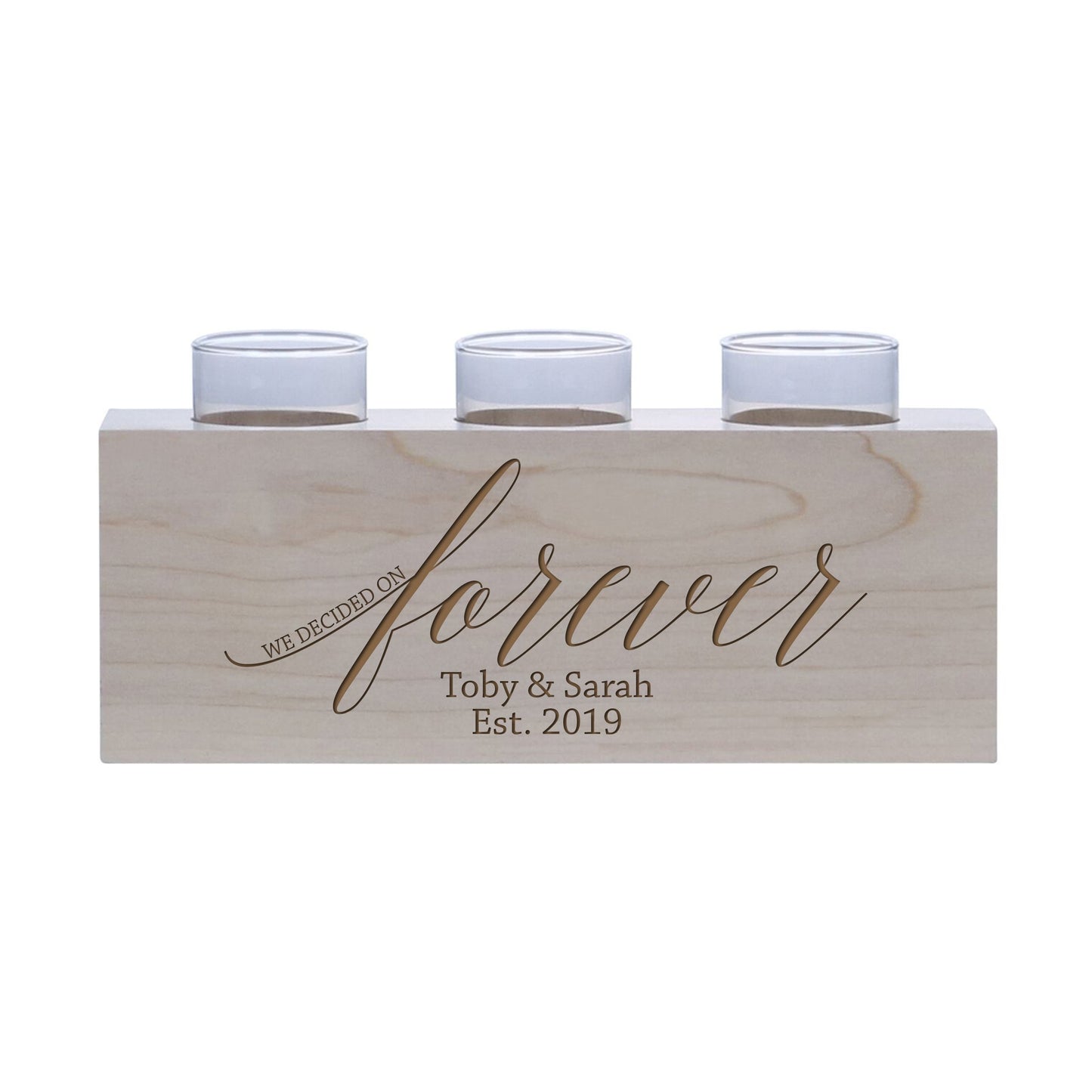 Personalized Handcrafted Wedding Maple Candle Holder - Forever