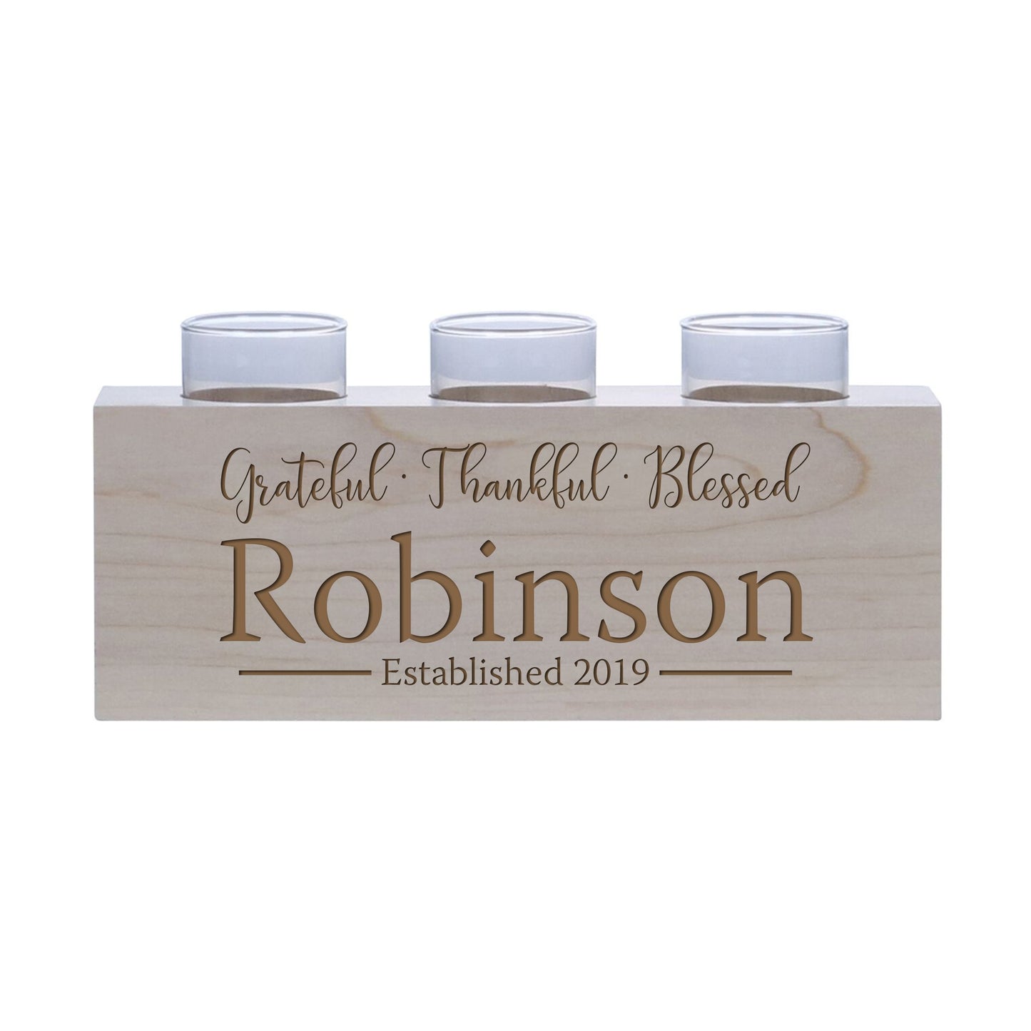 Personalized Handcrafted Maple Candle Holder - Grateful