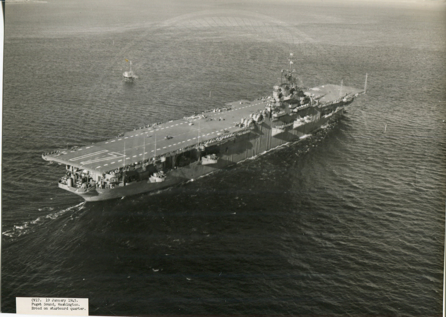 Official Navy Photo of WWII era USS Bunker Hill (CV-17) Aircraft Carrier
