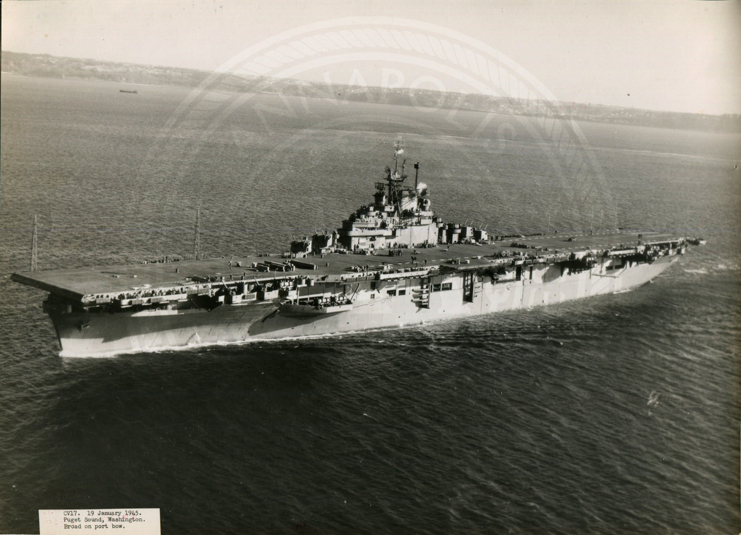 Official Navy Photo of WWII era USS Bunker Hill (CV-17) Aircraft Carrier