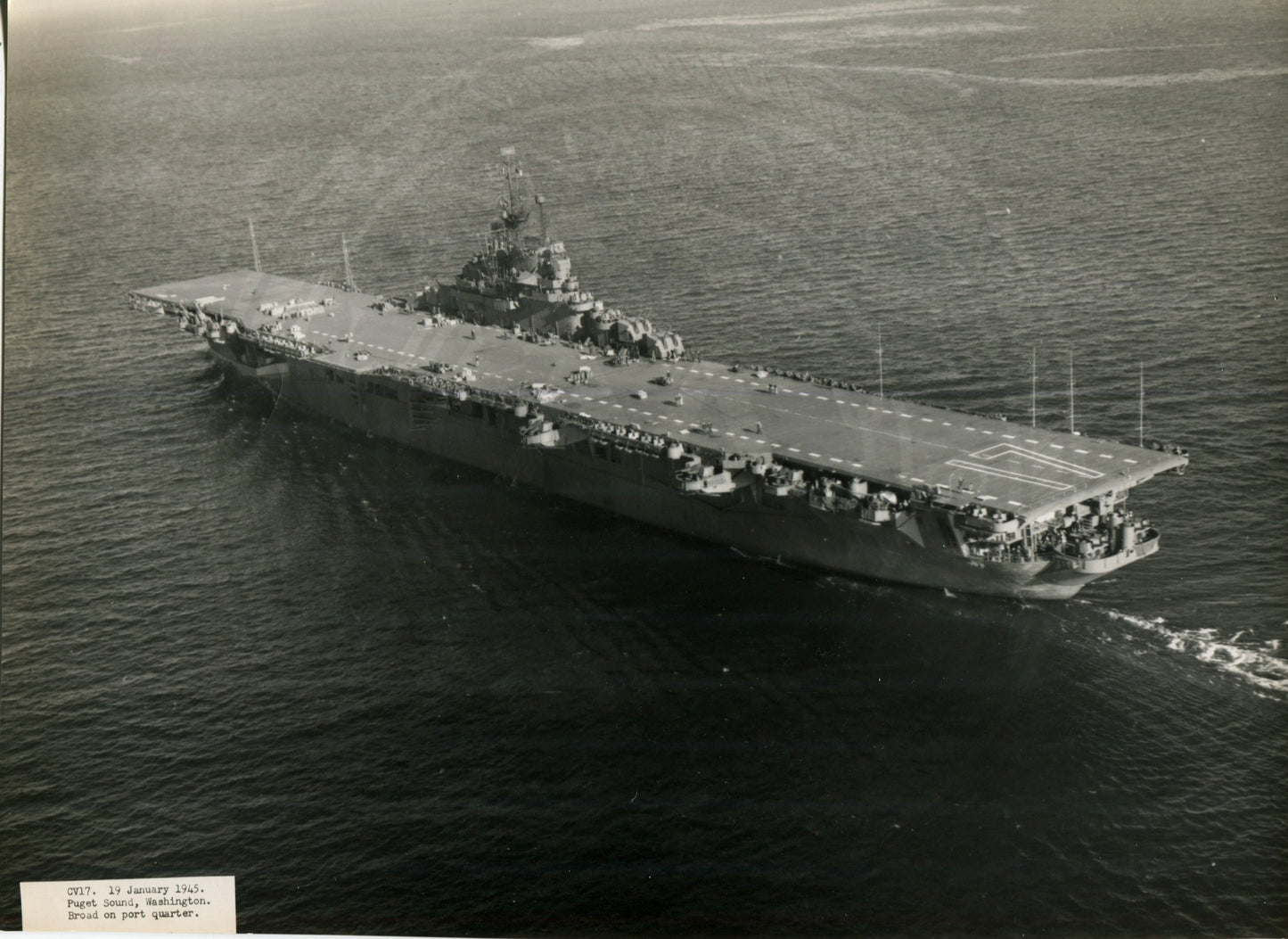 Official Navy Photo of WWII era USS Bunker Hill (CV-17) Aircraft Carrier