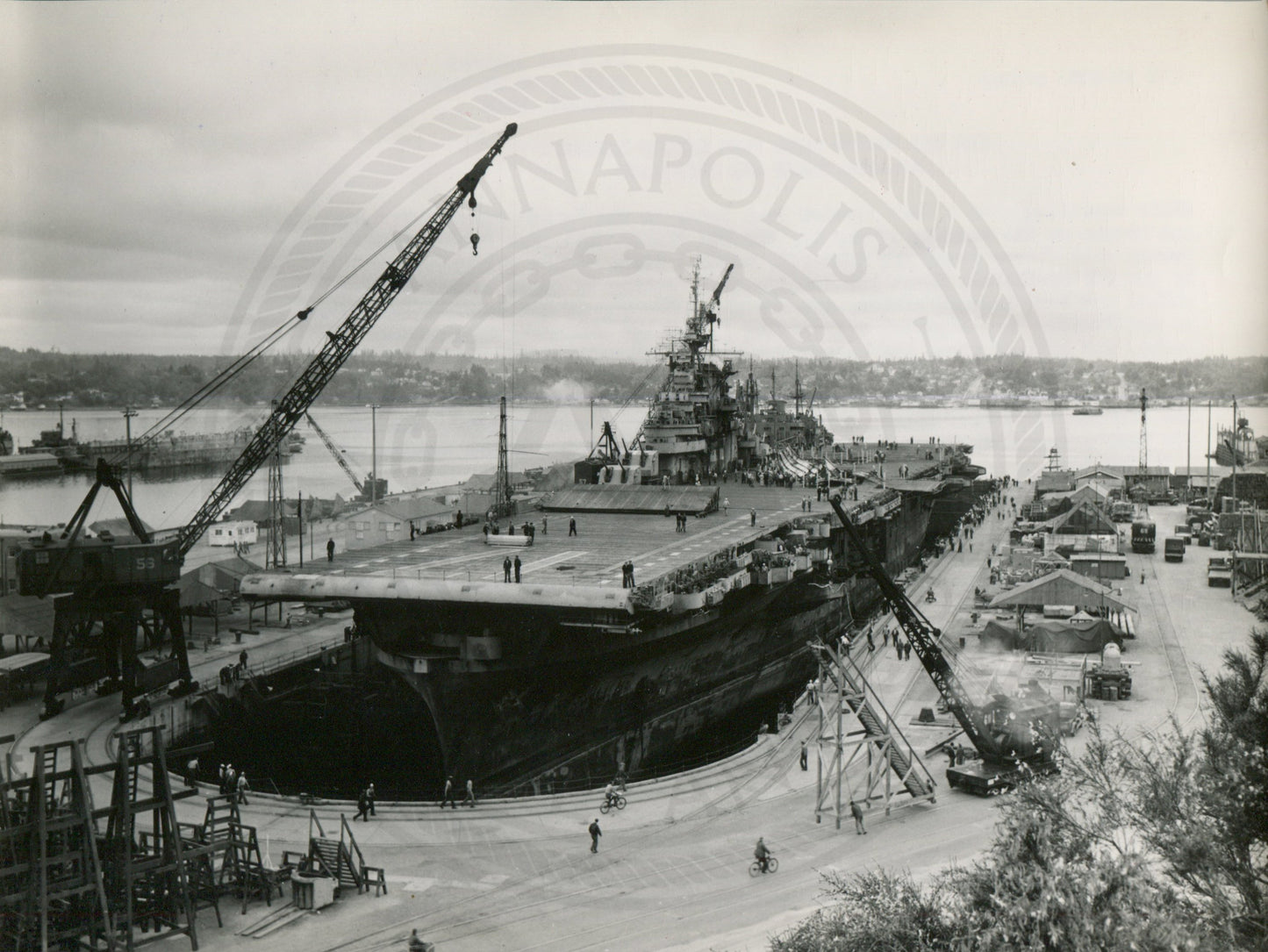 Official Navy Photo of WWII era USS Bunker Hill (CV-17) Aircraft Carrier