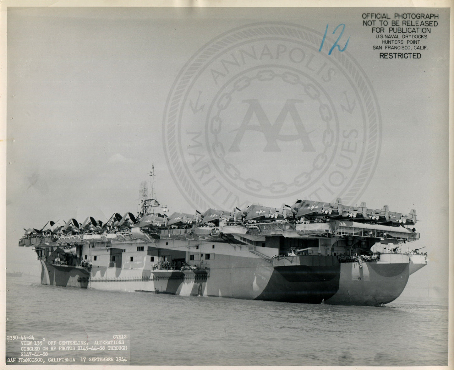Official Navy Photo of WWII era USS Copahee (CVE-12) Aircraft Carrier