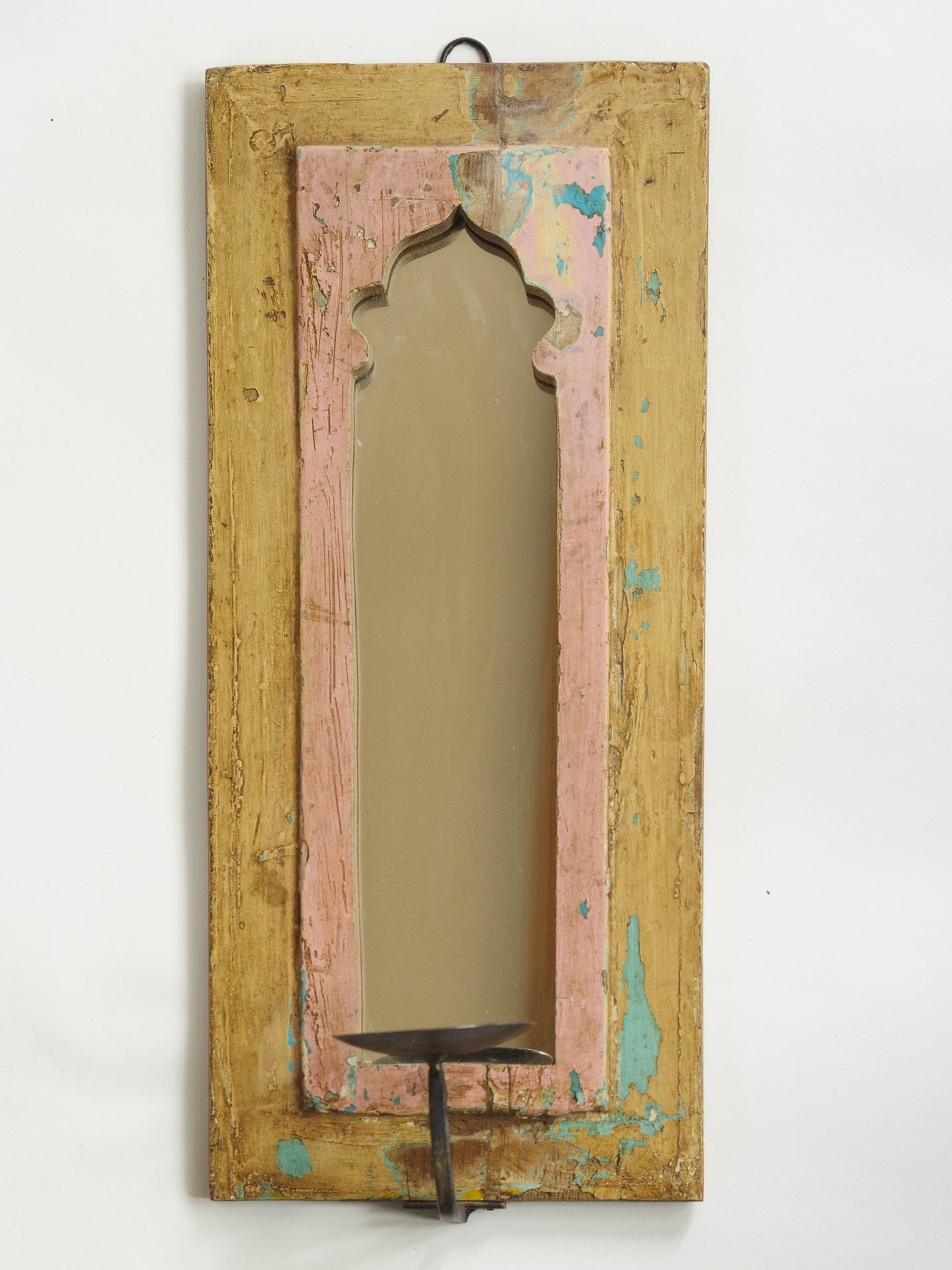 Handcrafted Indian Wall Mirror with Iron candleholder