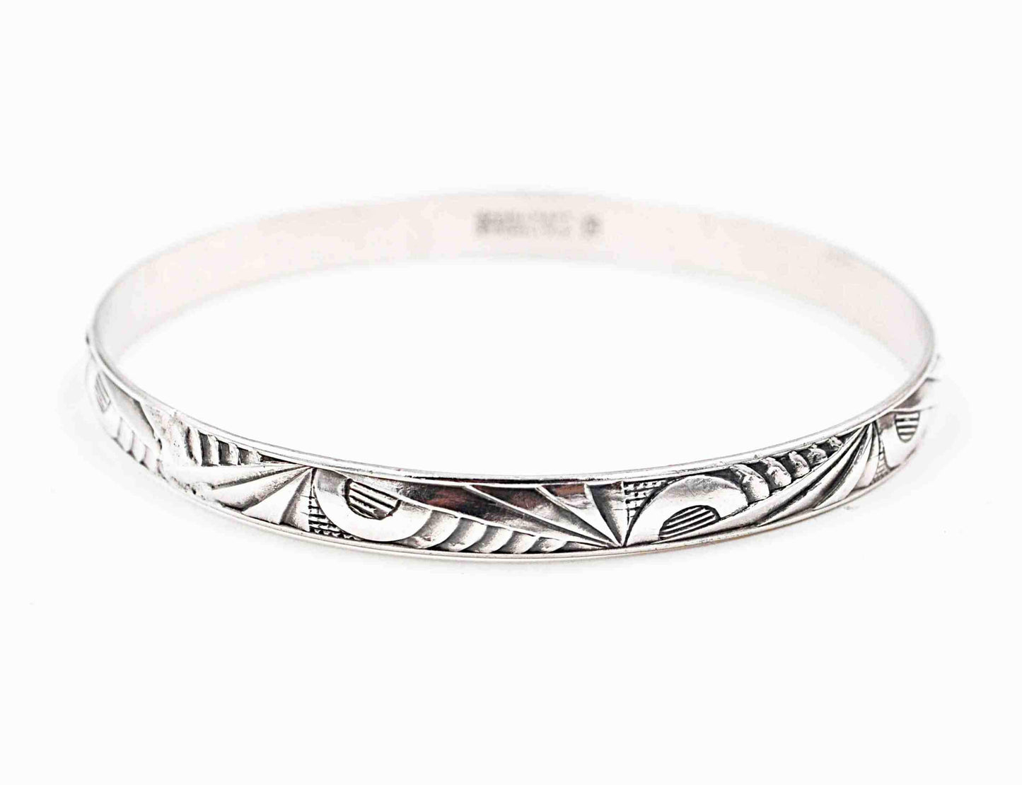Vintage Art Deco Danecraft FCo. Sterling Silver Geometric Bangle Bracelet - 15.0 Grams #c811