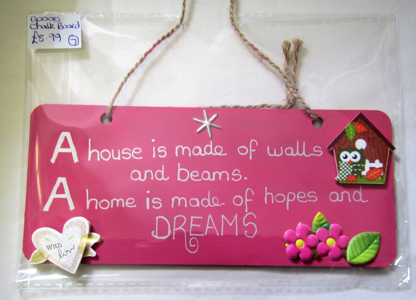 Handcrafted unique "Home" pink and silver plaque