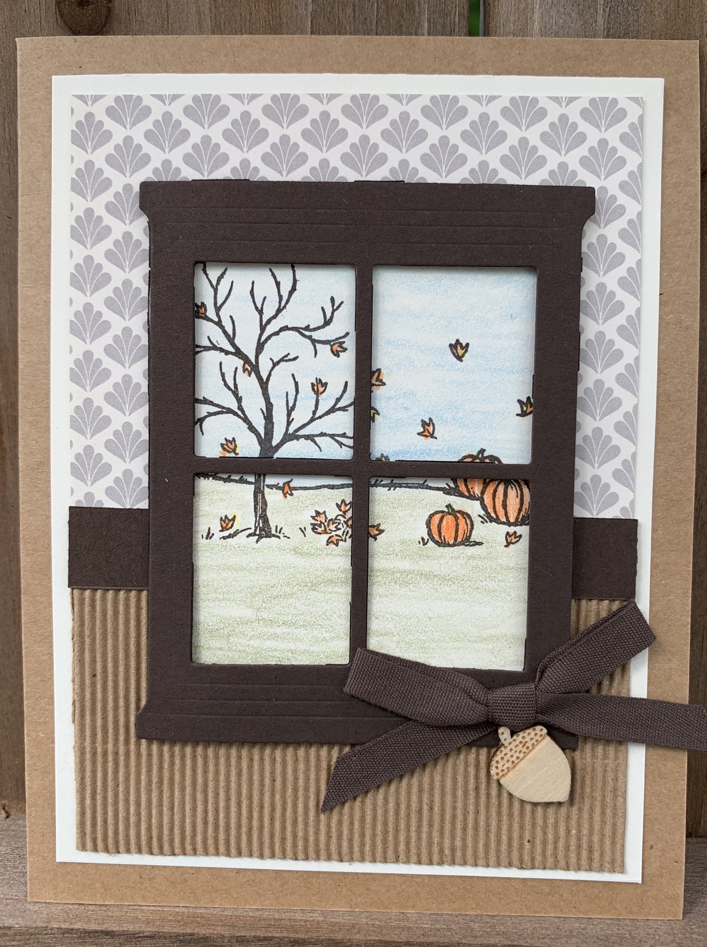 Handcrafted Thankful Autumn Scene Through Window Greeting Card