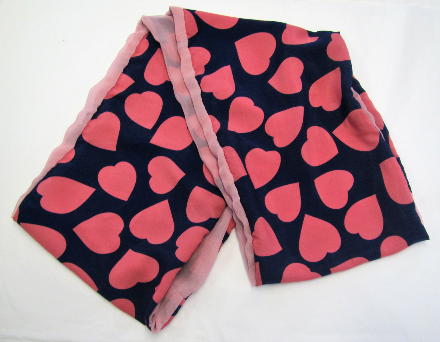 Handcrafted unique polyester blue and pink heart infinity scarf