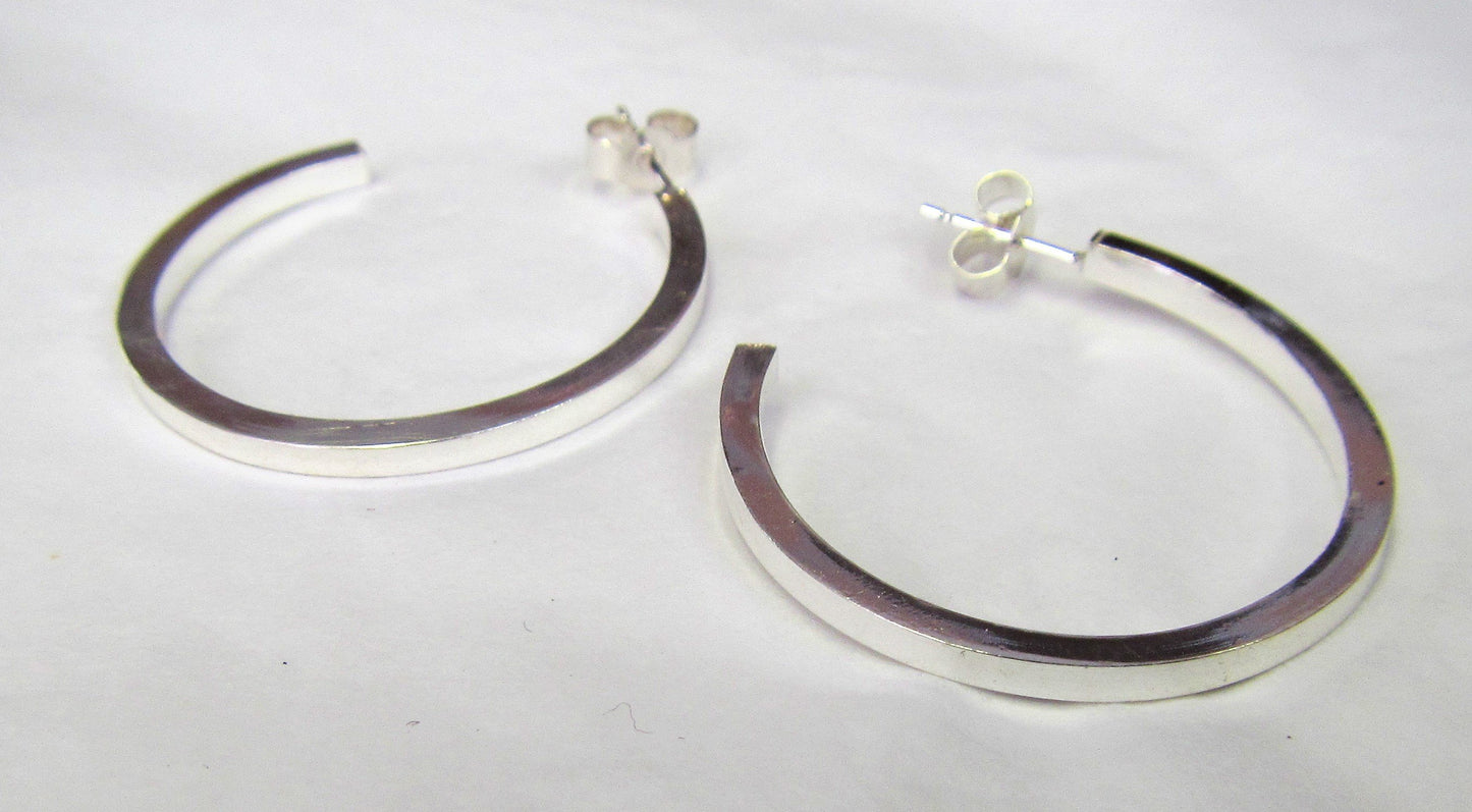 Hand crafted sterling silver square hoop earrings