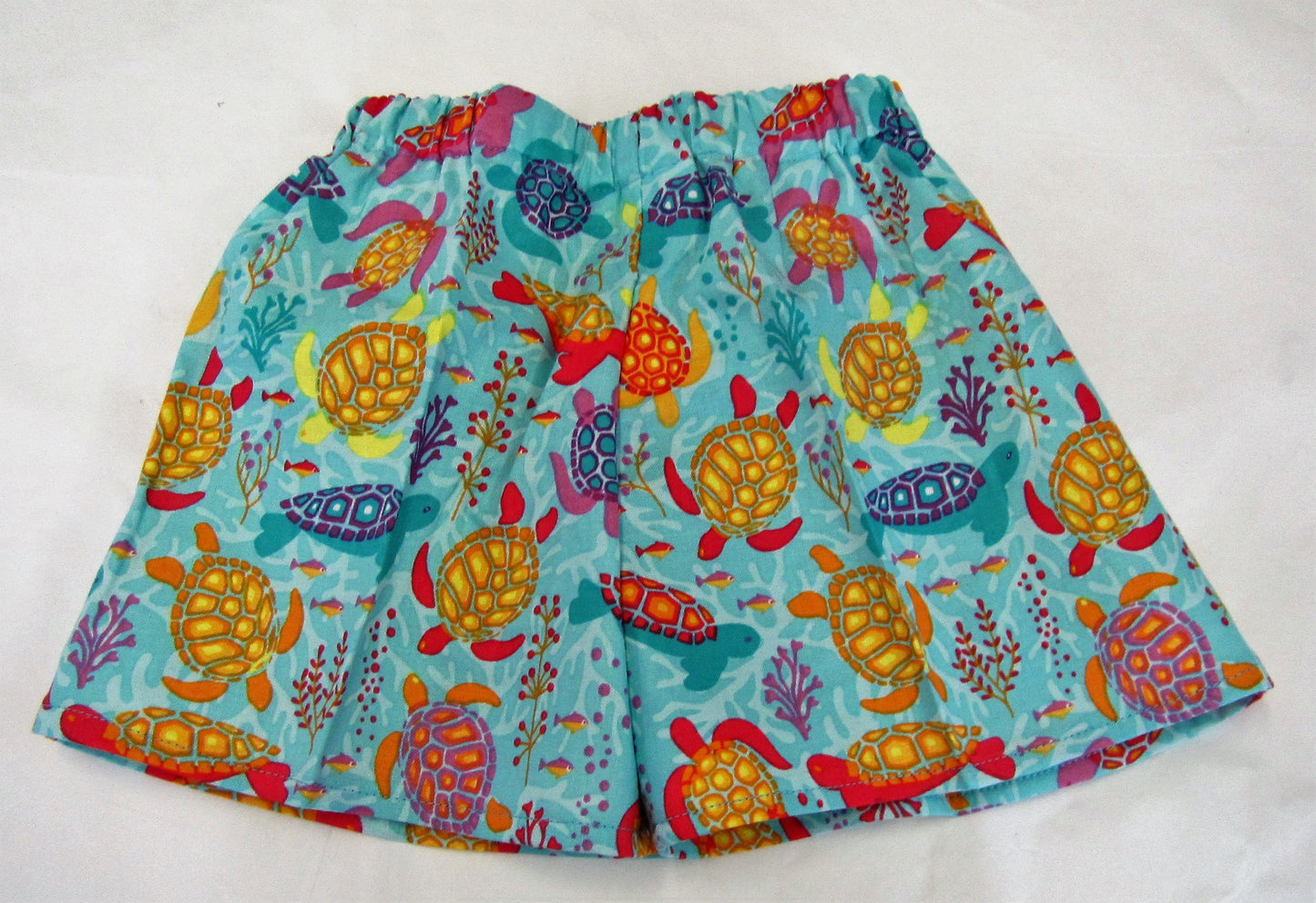 Handcrafted blue turtle shorts 12-18 months