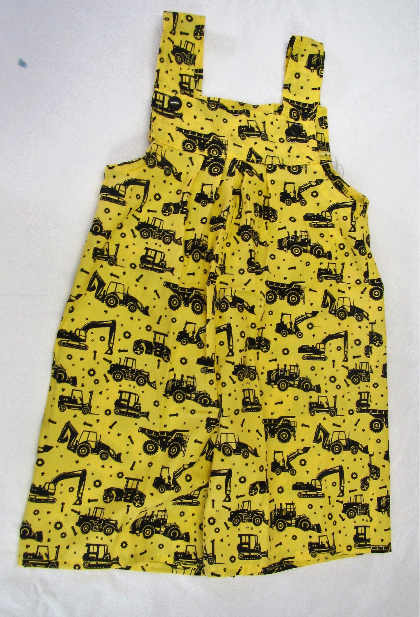 Handcrafted yellow digger romper shorts 12-18 months