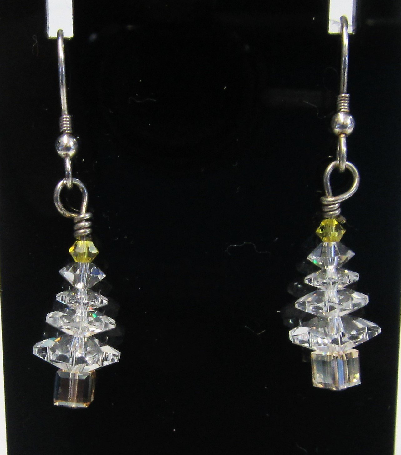 Handcrafted swarovski crystal Christmas tree earrings earrings on 925 sterling silver hooks
