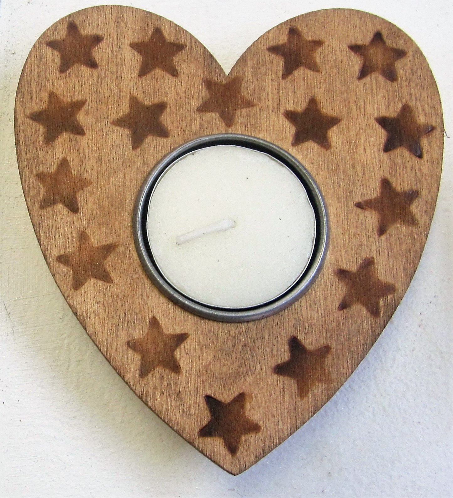 Handcrafted wooden heart shaped t-light holder