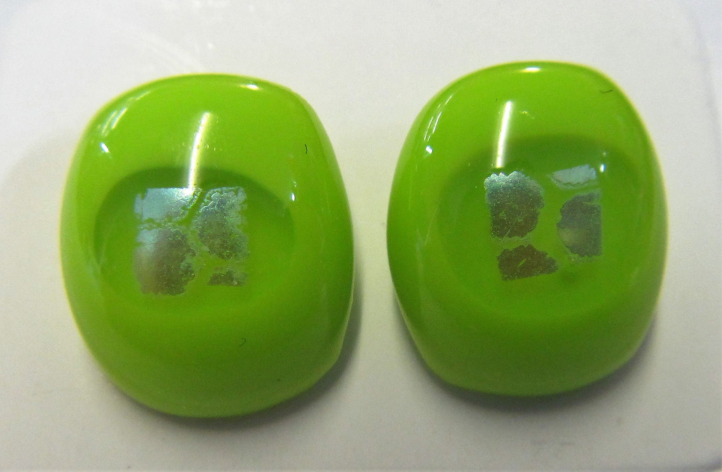 Handcrafted green and silver fused glass stud earrings on 925 posts and butterflies