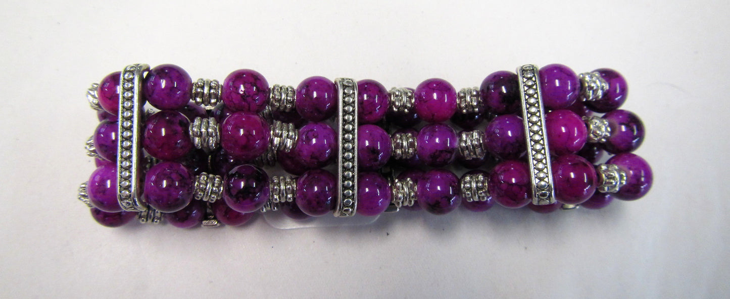 Purple and silver beaded elasticated handcrafted bracelet