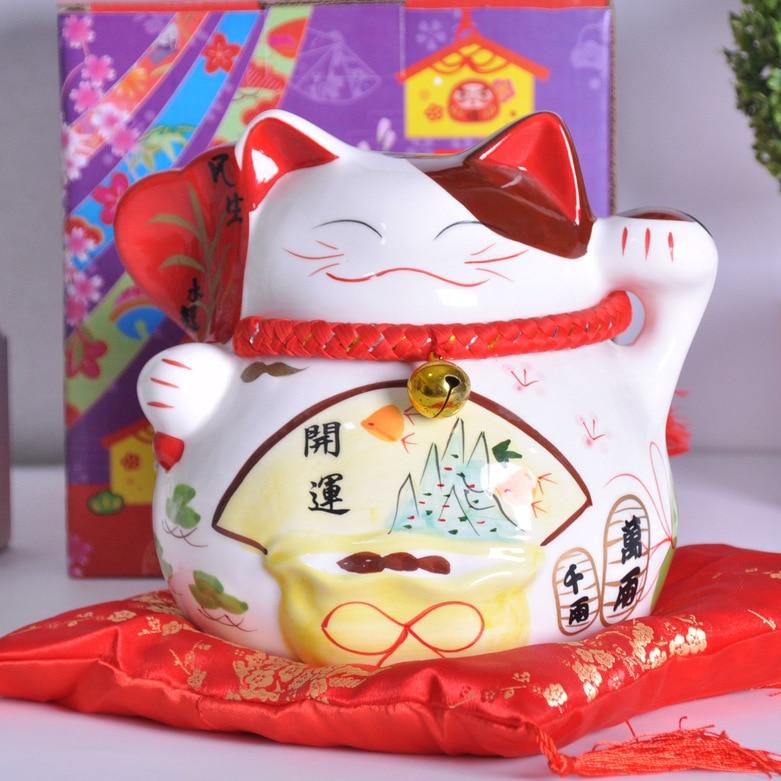 Lucky cat ceramic money box 7 inch Japan lucky cats decor ceramic craft supplies money storage boxes ceramic animals banks