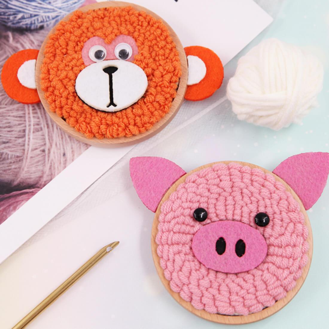 Piggy Monkey Set DIY Rug Hooking Punch Needle Handcraft