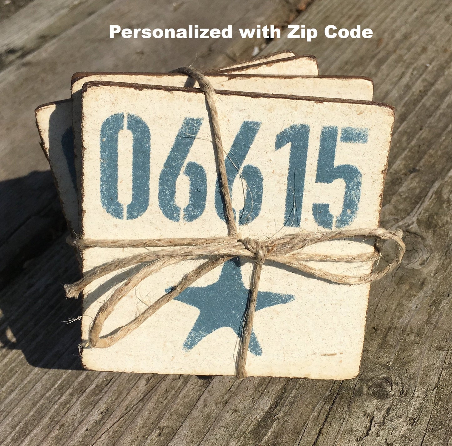 Personalized Handcrafted Rustic Wood Starfish Coaster Set of 4