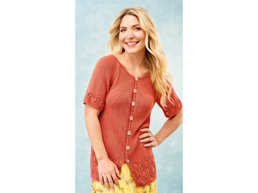 Let's Knit Sunspot Border Cardigan in Stylecraft Linen Drape