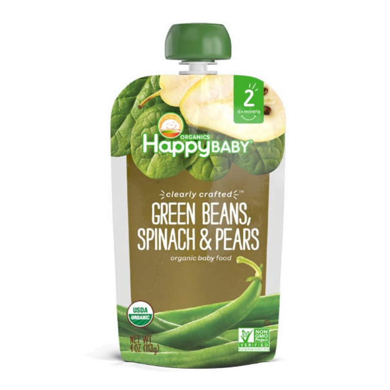 Happy Family Happy Baby Stage 2 Clearly Crafted - Green Beans Spinach & Pears, 113 g.