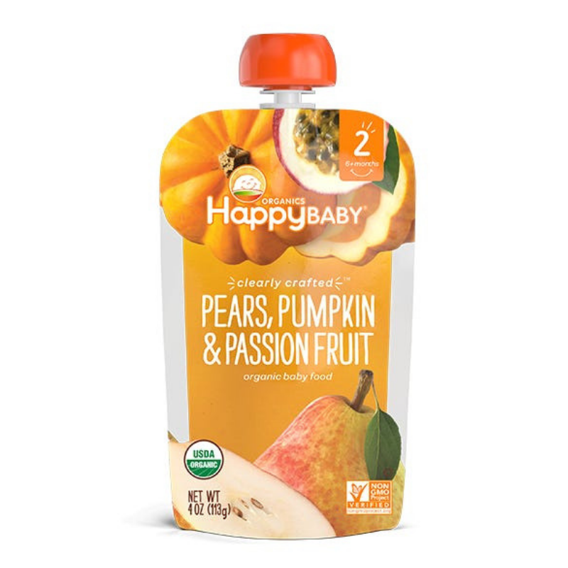 Happy Family Happy Baby Stage 2 Clearly Crafted - Pears Pumpkin & Passion Fruit, 113 g.
