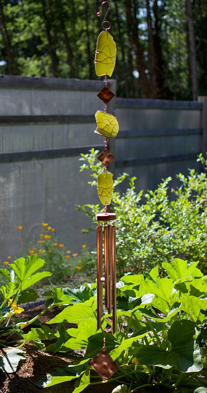 Wind Chime Glass Copper Handcrafted Art Chime