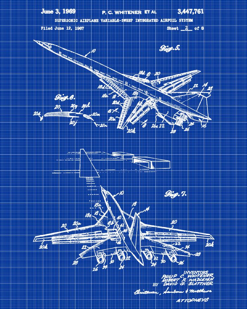 Supersonic Aircraft Patent Print Airplane Flying Poster