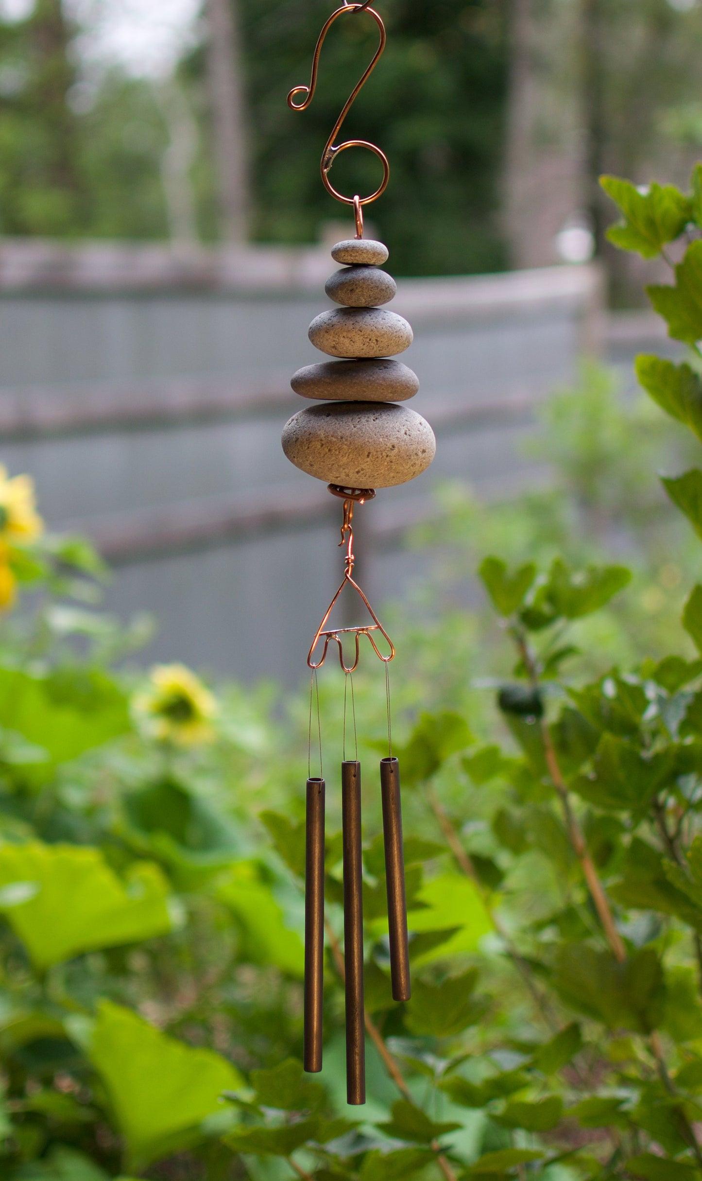 Wind Chime Natural Beach Stone Handcrafted Outdoor Chimes